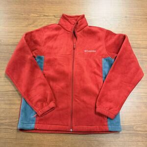 Columbia Sportswear Gray Red Full-Zip Collared Fleece Jacket Men's Size Medium